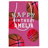 Basketball Ball Sports Kinder Happy Birthday roze Medium Cadeauzakje (Voorkant)