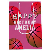 Basketball Ball Sports Kinder Happy Birthday roze Medium Cadeauzakje (Achterkant)