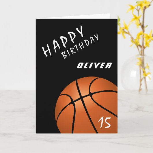 Basketball Ball Sports Modern Happy Birthday Kaart (Gele Bloem)