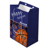Basketball Ball Sports Modern Happy Birthday Kind Medium Cadeauzakje (Voorkant Gekanteld)