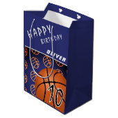 Basketball Ball Sports Modern Happy Birthday Kind Medium Cadeauzakje (Achterkant Gekanteld)