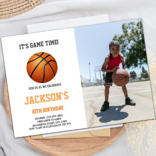 Basketball Ball White Invitaties met foto Kaart