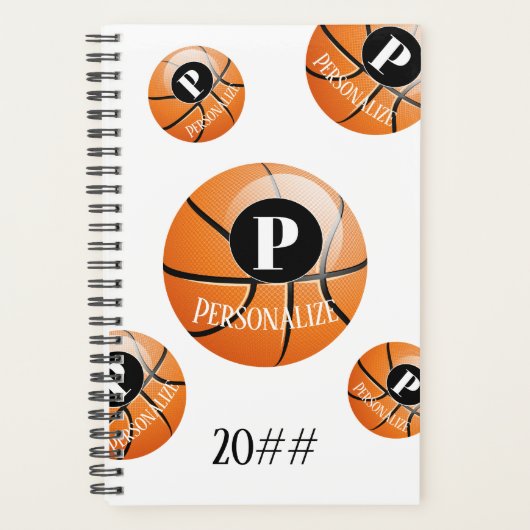 Basketball Baller Monogram Aangepaste naamplaatje Planner (Voorkant)