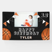 Basketball Balls Flaga Black Kinder Foto Birthday Spandoek (Horizontaal)