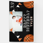 Basketball Balls Flaga Black Kinder Foto Birthday Spandoek (Verticaal)