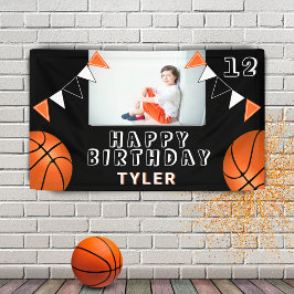 Basketball Balls Flaga Black Kinder Foto Birthday Spandoek