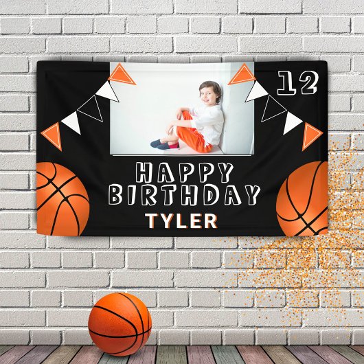 Basketball Balls Flaga Black Kinder Foto Birthday Spandoek