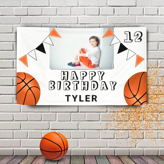 Basketball Balls Flagt Kinder Foto Birthday Party Spandoek