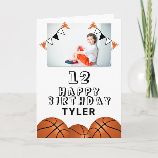 Basketball Balls Flagt Kinder Foto van Birthday Kaart (Voorkant)