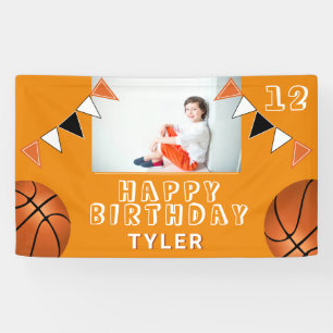 Basketball Balls Flagt Kinder Foto van Birthday Spandoek