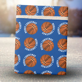Basketball Balls Kinder naam Blue Merry Kerstmis Cadeaupapier