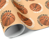 Basketball Balls Kinder naam Oranje Kerstmis Cadeaupapier (Rol Hoek)