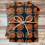 Basketball Balls Kinder naam Sports Happy Birthday Inpakpapier Vel<br><div class="desc">Basketball zorgt voor Kinder naam Sportkleding Happy Birthday,  speciaal ontworpen voor het verpakken van papierbladen. Basketbalpatroon met blije verjaardagstekst en aangepaste naam op een zwarte achtergrond. Personaliseer uw jouw naam en leeftijd. U kunt om het even welke tekst veranderen.</div>