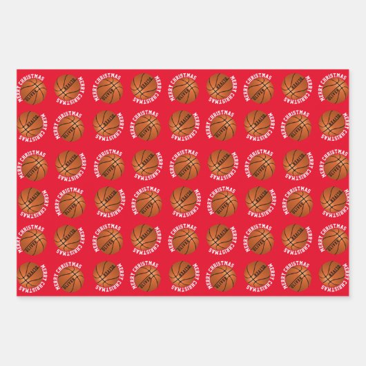 Basketball Balls Kinder naam Sports Merry Kerstmis Inpakpapier Vel (Voorkant 3)