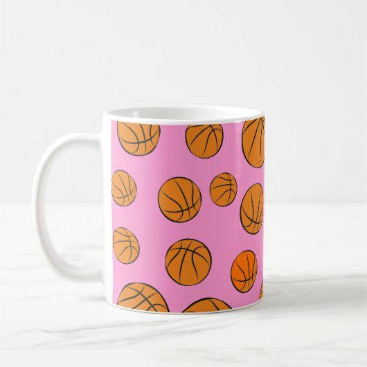 Basketball Balls Patroon op roze achtergrond Koffiemok (Links)
