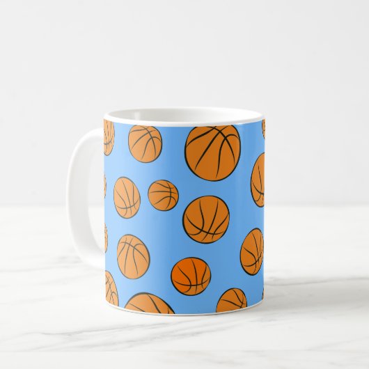 Basketball Balls Pattern on Blue Background Koffiemok (Voorkant links)