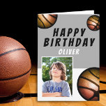 Basketball Balls Sports Kinder Happy Birthday Foto Kaart<br><div class="desc">Basketball Balls Sports Kinderen Happy Birthday Photo Card. Basketball-verjaardagskaart met een naam,  foto en oranje zilveren basketbalballen. Voeg je bericht toe of wissel het.</div>