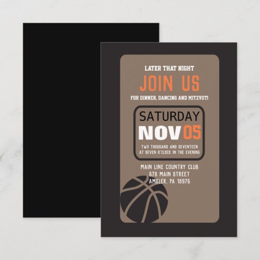 BASKETBALL Bar Mitswa Invitation Party Kaart (Voorkant / Achterkant)