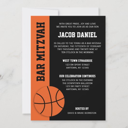 Basketball Bar Mitzvah Kaart (Voorkant)