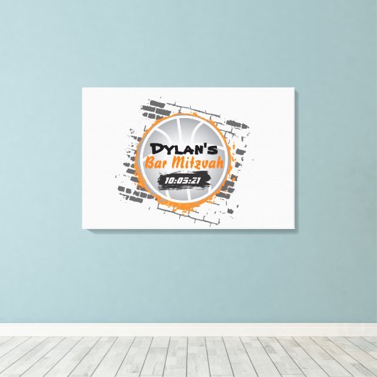 Basketball Bar Mitzvah Sign In Memory Board Canvas Afdruk (Insitu (Houten vloer))