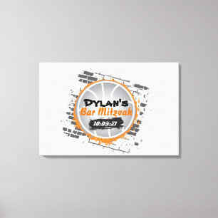 Basketball Bar Mitzvah Sign In Memory Board Canvas Afdruk