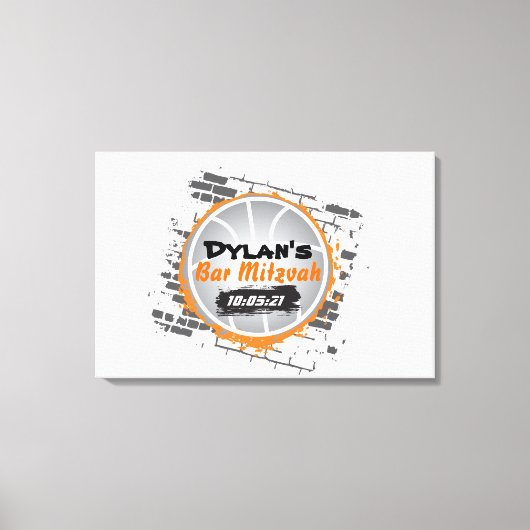 Basketball Bar Mitzvah Sign In Memory Board Canvas Afdruk (Voorkant)