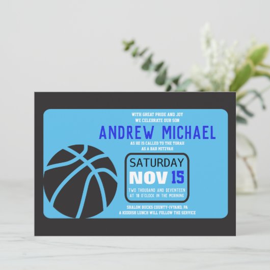 BASKETBALL Bar Mitzvah uitnodiging (Staand voorkant)