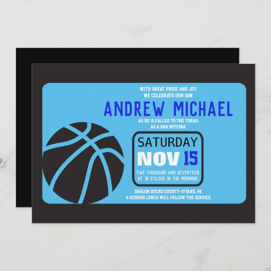BASKETBALL Bar Mitzvah uitnodiging (Voorkant / Achterkant)