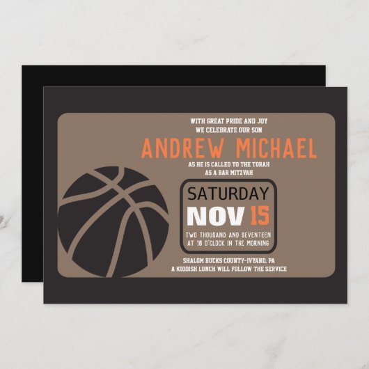 BASKETBALL Bar Mitzvah Uitnodiging (Voorkant / Achterkant)