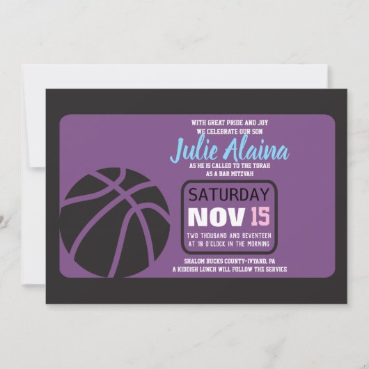 BASKETBALL Bat Mitzvah Uitnodiging (Voorkant)