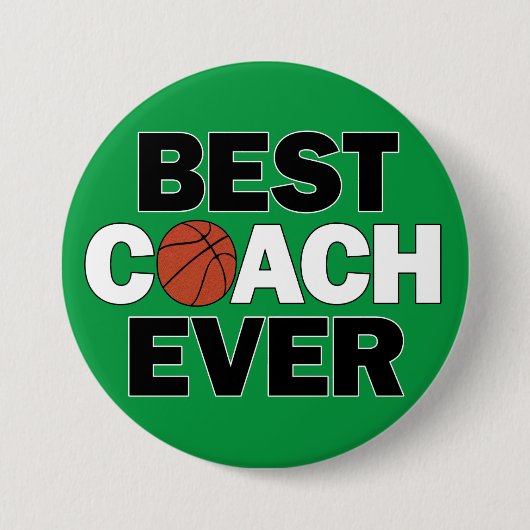 Basketball BESTE COACH EVER Sportteam Coaches Ronde Button 7,6 Cm (Voorkant)