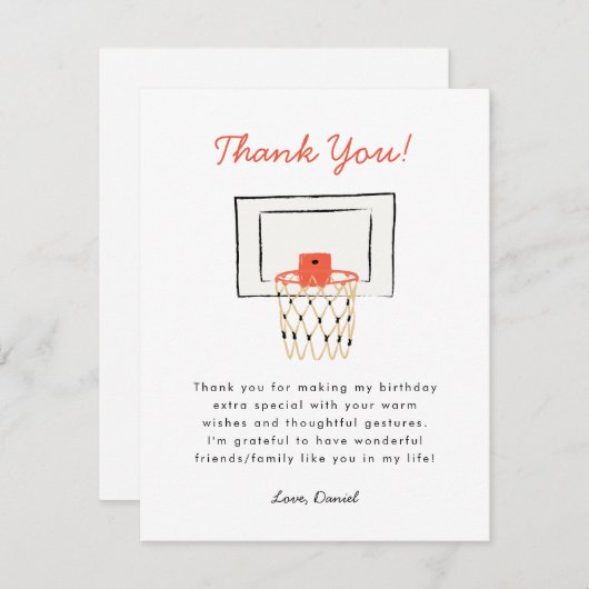 Basketball Birthday Bedankkaart (Voorkant / Achterkant)