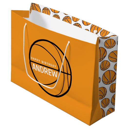 Basketball Birthday Gift Bag Groot Cadeauzakje (Voorkant Gekanteld)