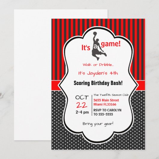 Basketball Birthday Invitation Card Kaart (Voorkant / Achterkant)