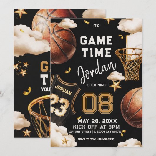 basketball birthday Invitation Kaart (Voorkant / Achterkant)