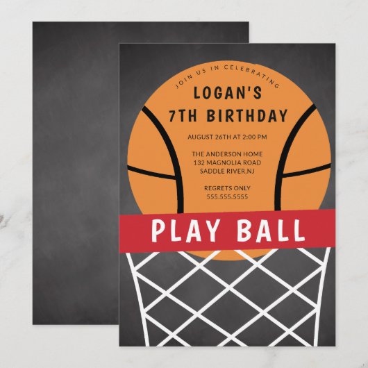 Basketball Birthday Party Invitation Kaart (Voorkant / Achterkant)