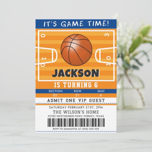Basketball Birthday Party Invitation Kaart (Staand voorkant)