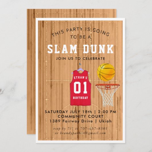 Basketball Birthday Party Invitation Kaart (Voorkant / Achterkant)