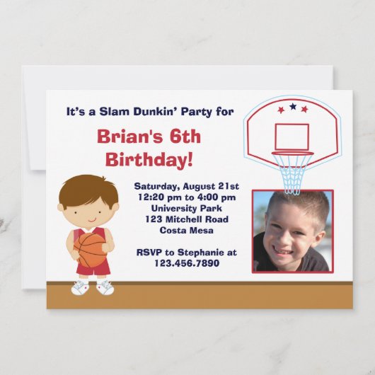 Basketball Birthday Party Invitation Kaart (Voorkant)