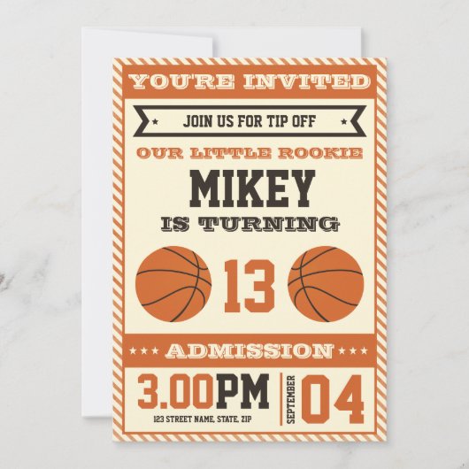 Basketball Birthday Party Invitation Kaart (Voorkant)