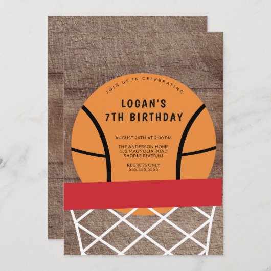 Basketball Birthday Party Invitation Kaart (Voorkant / Achterkant)