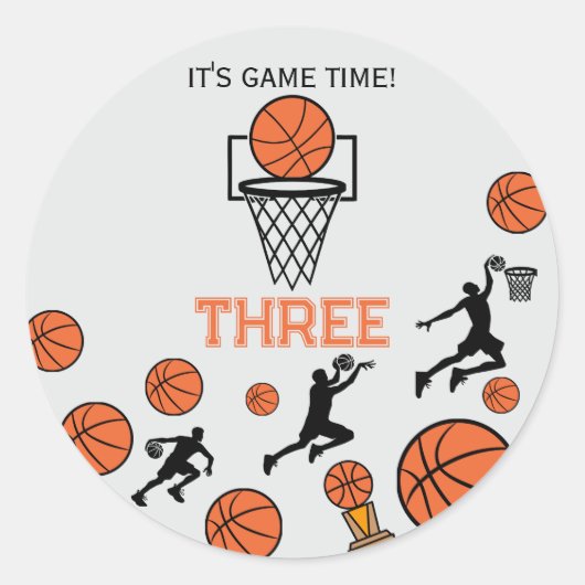 Basketball Birthday Party Invitation Ronde Sticker (Voorkant)