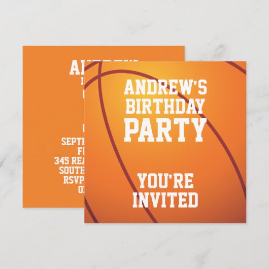 Basketball Birthday Party Kaart (Voorkant / Achterkant)