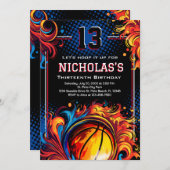 Basketball Birthday Party Kaart (Voorkant / Achterkant)