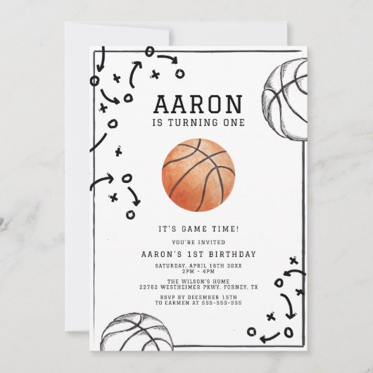 Basketball Birthday Party Kaart (Voorkant)