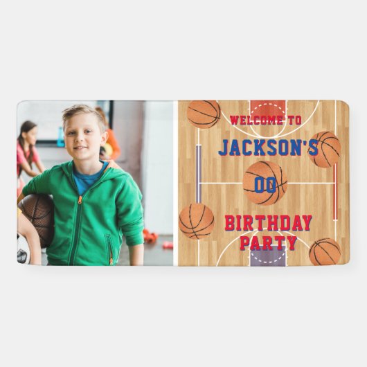 Basketball Birthday Party Photo Spandoek (Horizontaal)