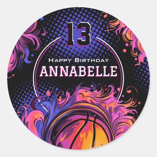 Basketball Birthday Party Ronde Sticker (Voorkant)