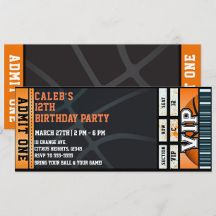 Basketball Birthday Party VIP Ball Game Ticket Kaart