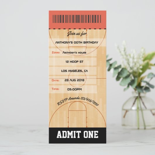 Basketball Birthday Party voegt foto Ticket toe Kaart (Staand voorkant)