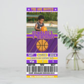 Basketball Birthday Ticket Invitation(Purple&Gold) (Staand voorkant)